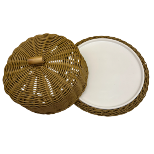 Boleira Premium 31cm em Acrílico com Detalhes em Vime Natural