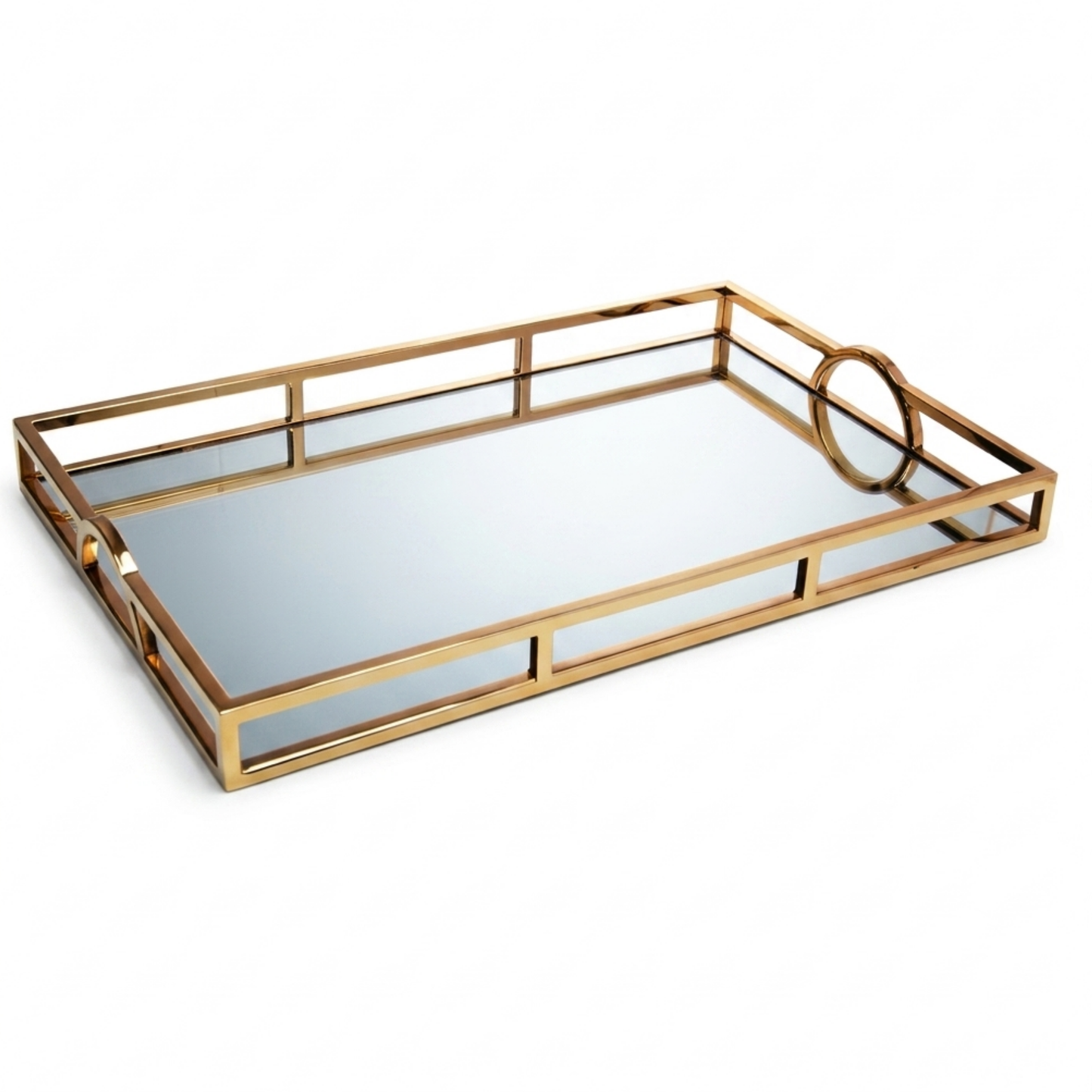 Bandeja Wolff Aço Inox com Alças e Espelho Dourada – 56cm x 36cm
