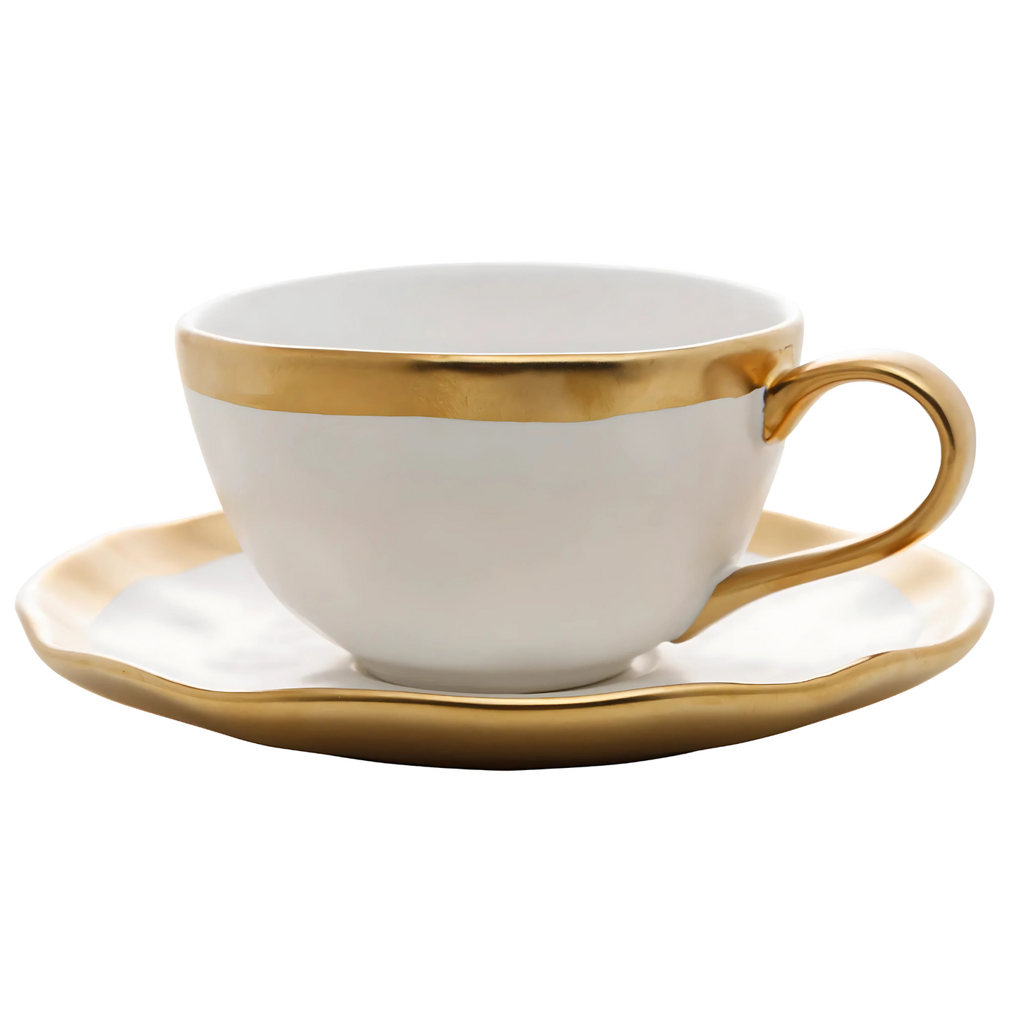 Xícara de Chá c/ Pires - Dubai Branco e Dourado - 200ml