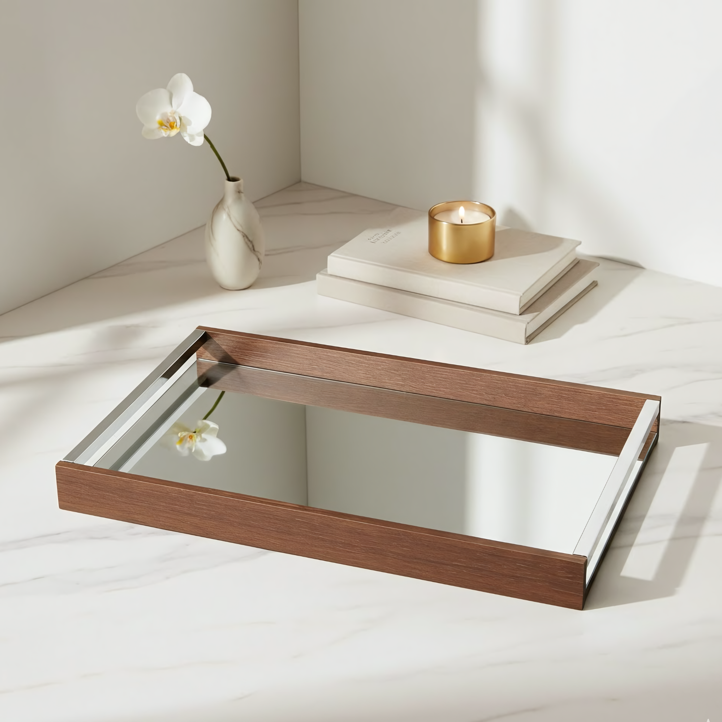 Bandeja c/ Espelho - Madeira - 45cm x 30cm