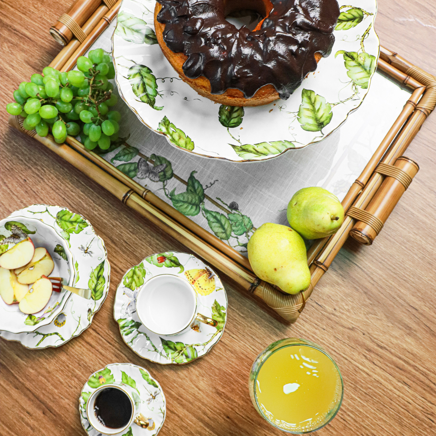 Bandeja Bambu Dupla c/ Vidro - Botanique G