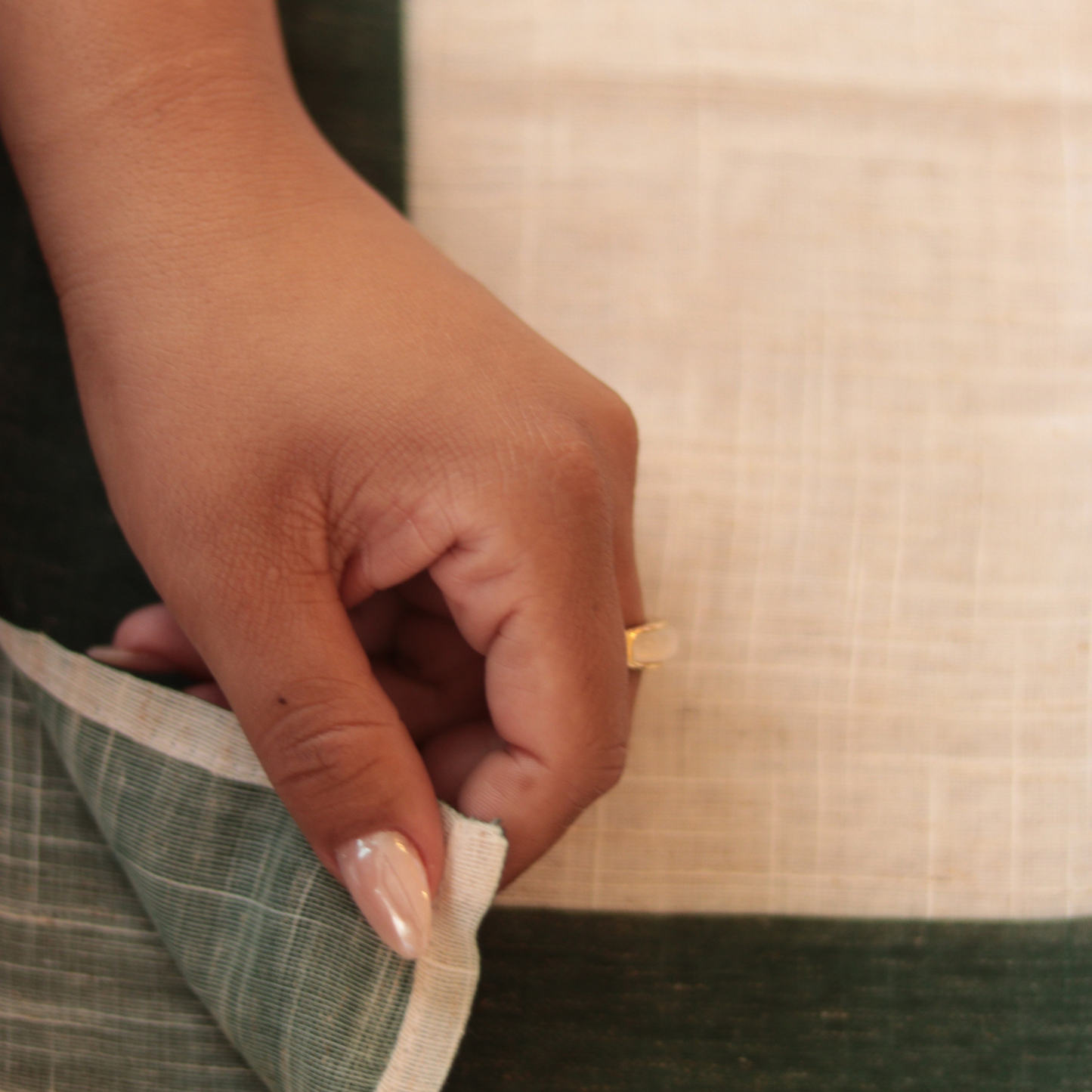 Guardanapo - Linho Off White c/ Verde - 45x45cm