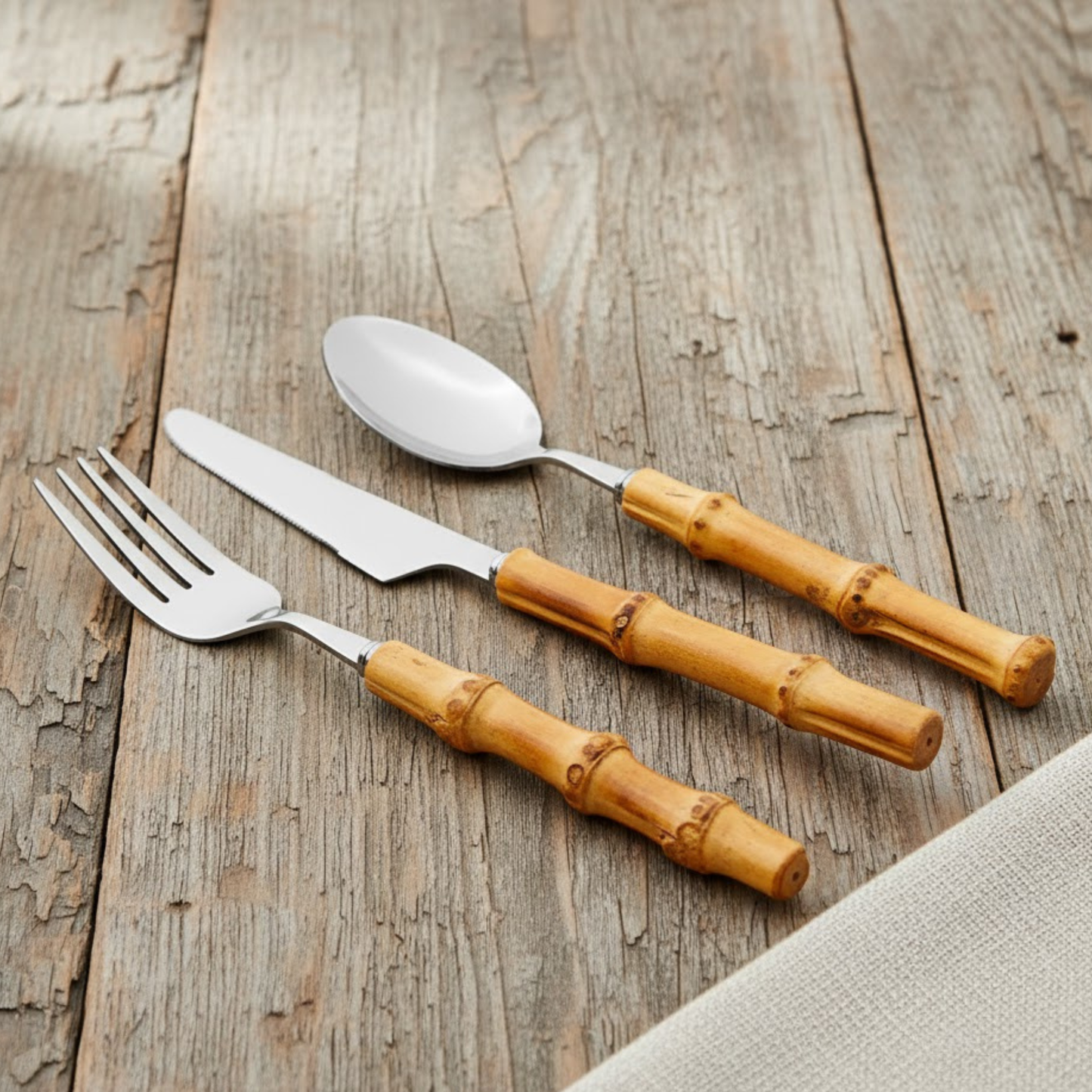 Conjunto de Talheres - 12 Peças - Garbo  Bamboo Natural Silver