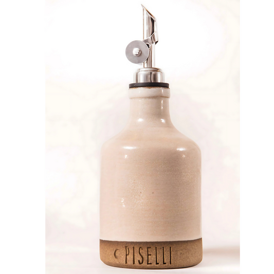 Galheteiro Piselli de Cerâmica Artesanal (300ml) com bico dosador, destacando a textura em relevo.