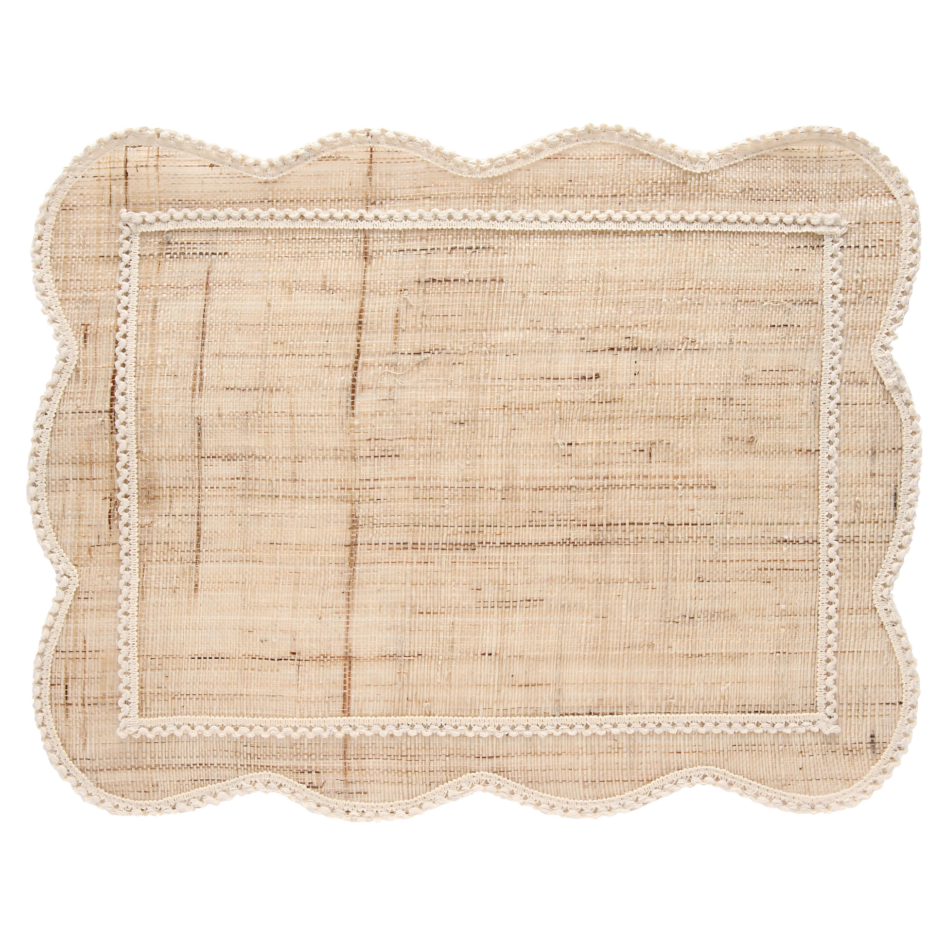 Jogo Americano Rami Kind Branco (50cm), em fibra de rami artesanal, com textura delicada.