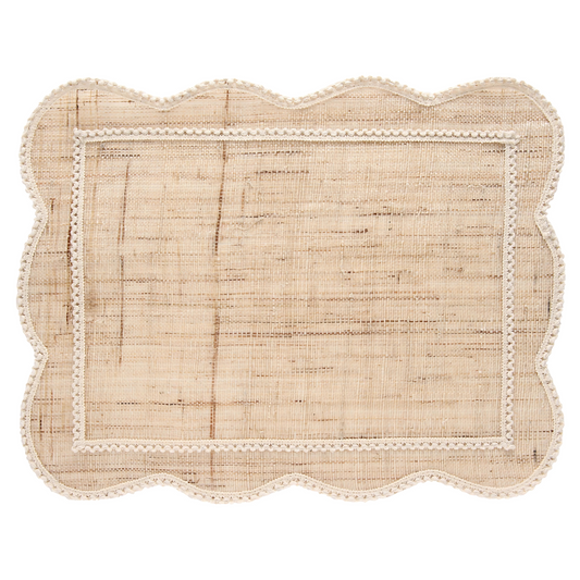 Jogo Americano Rami Kind Branco (50cm), em fibra de rami artesanal, com textura delicada.