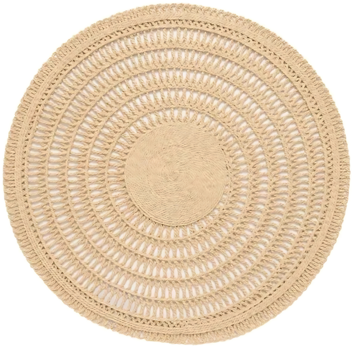 Jogo americano redondo Brazil Nature Spin em fibra natural, com 40cm de diâmetro.