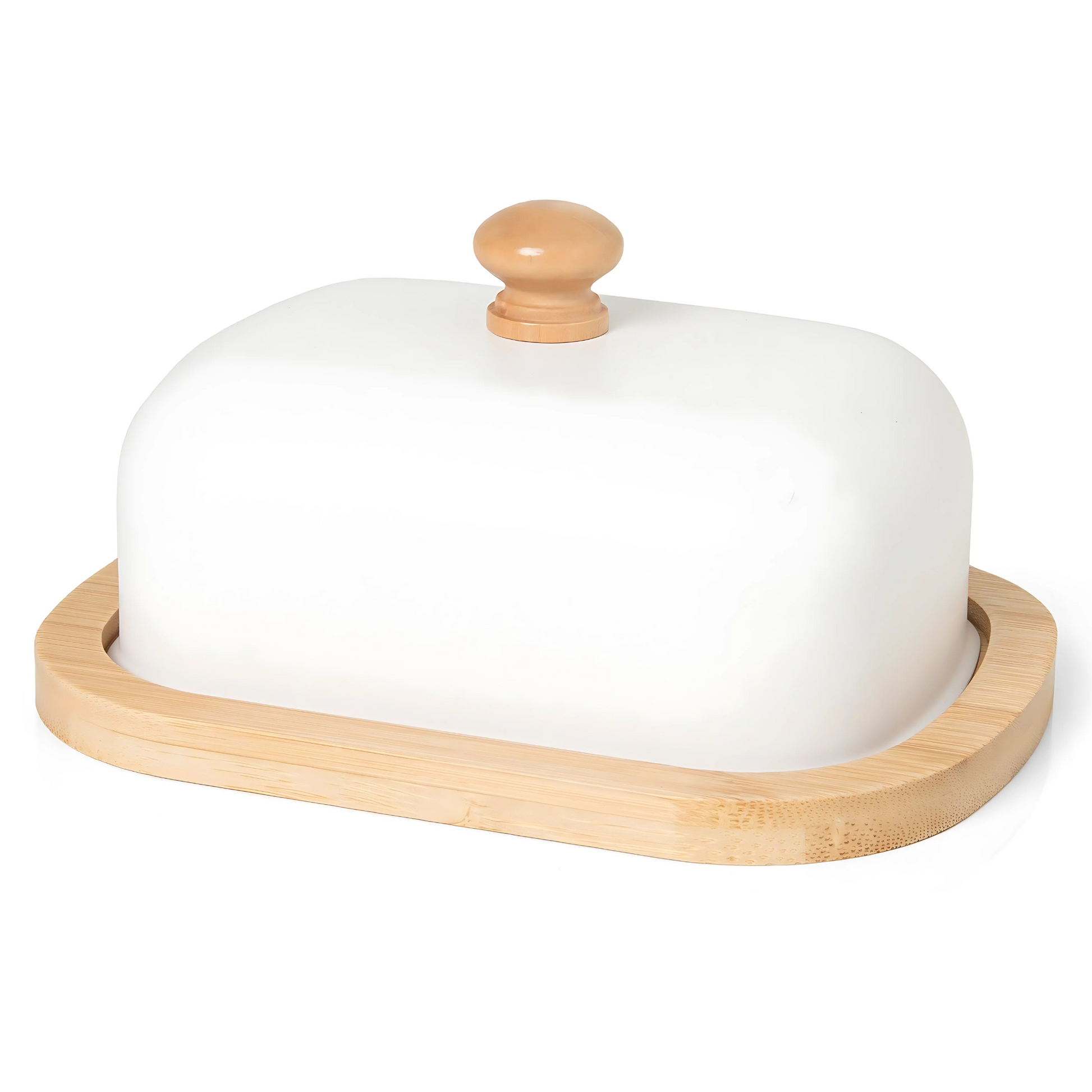 Mantegueira de cerâmica na cor branca da linha Enjoy, sobre uma mesa de café.