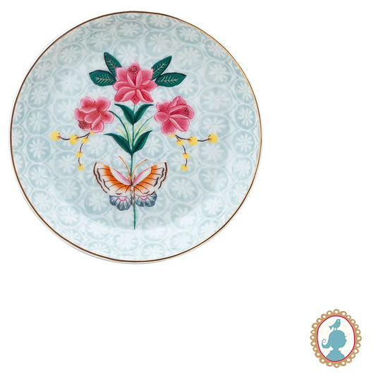 Mini Prato Tea Tip Blushing Birds White (9cm) da Pip Studio, destacando o desenho de borboleta e o fundo branco.