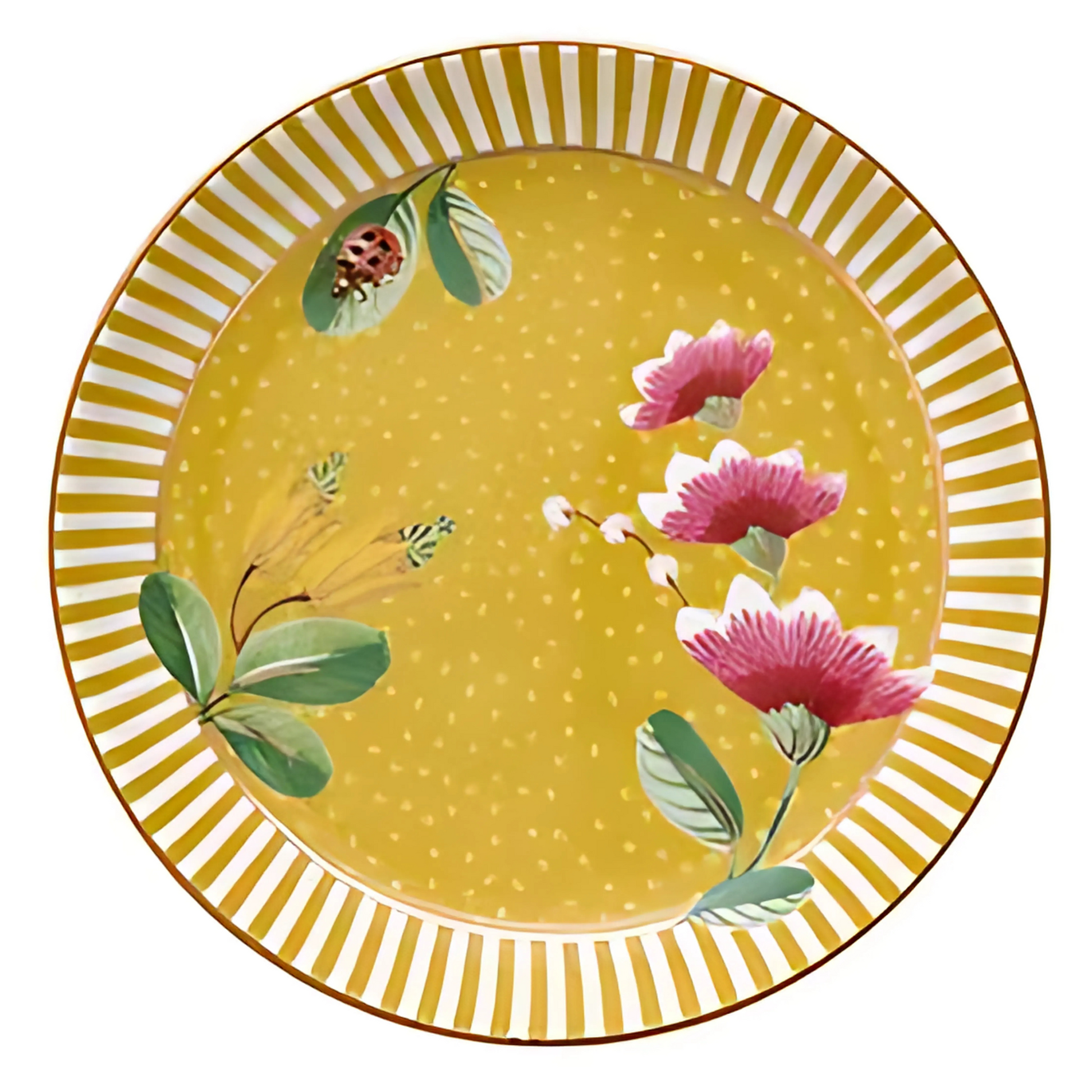 Mini Prato Tea Tip La Majorelle Yellow (9cm) da Pip Studio, destacando o design tropical e o fundo amarelo.