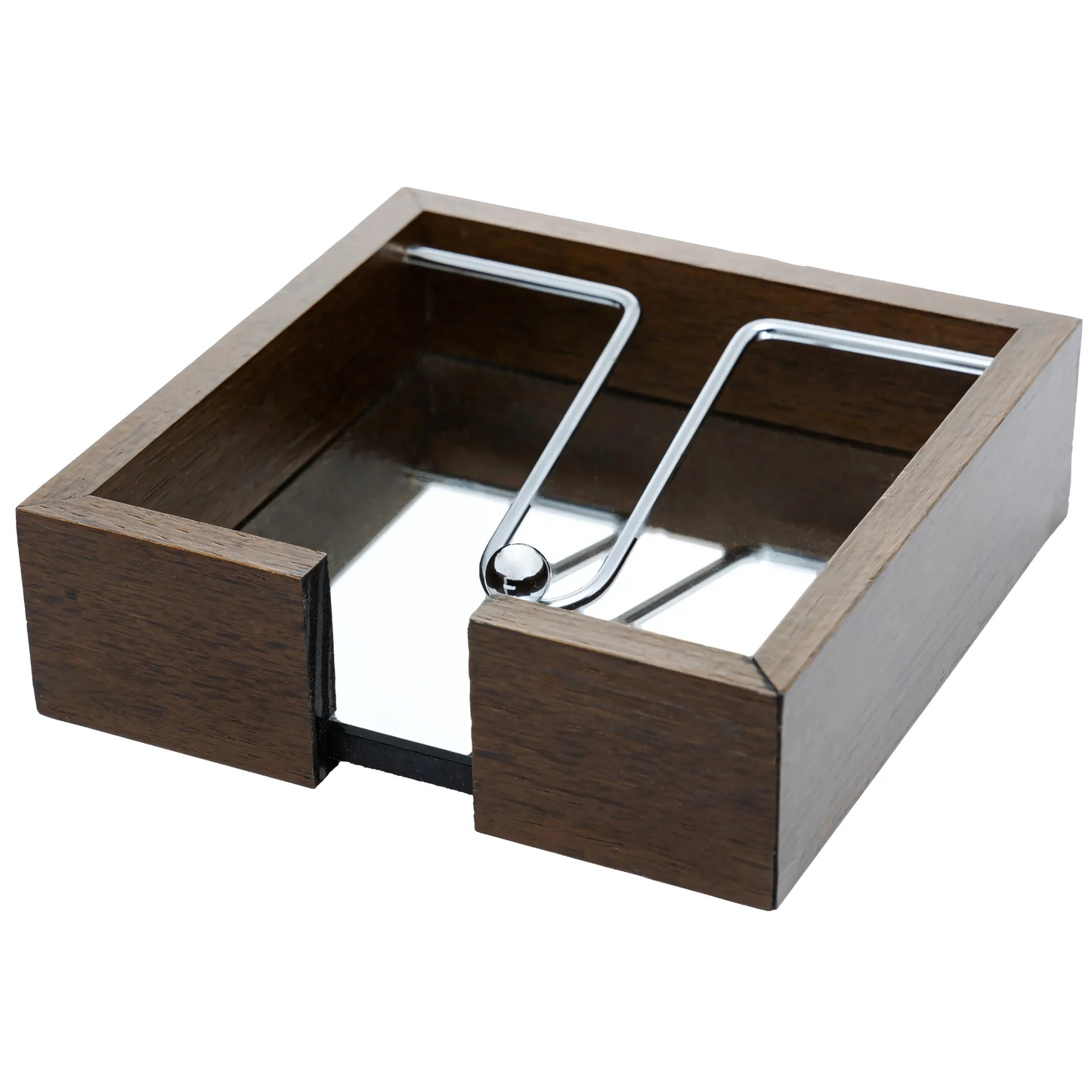 Porta Guardanapo de Madeira (20cm) com estrutura Aramada e detalhe de Espelho.