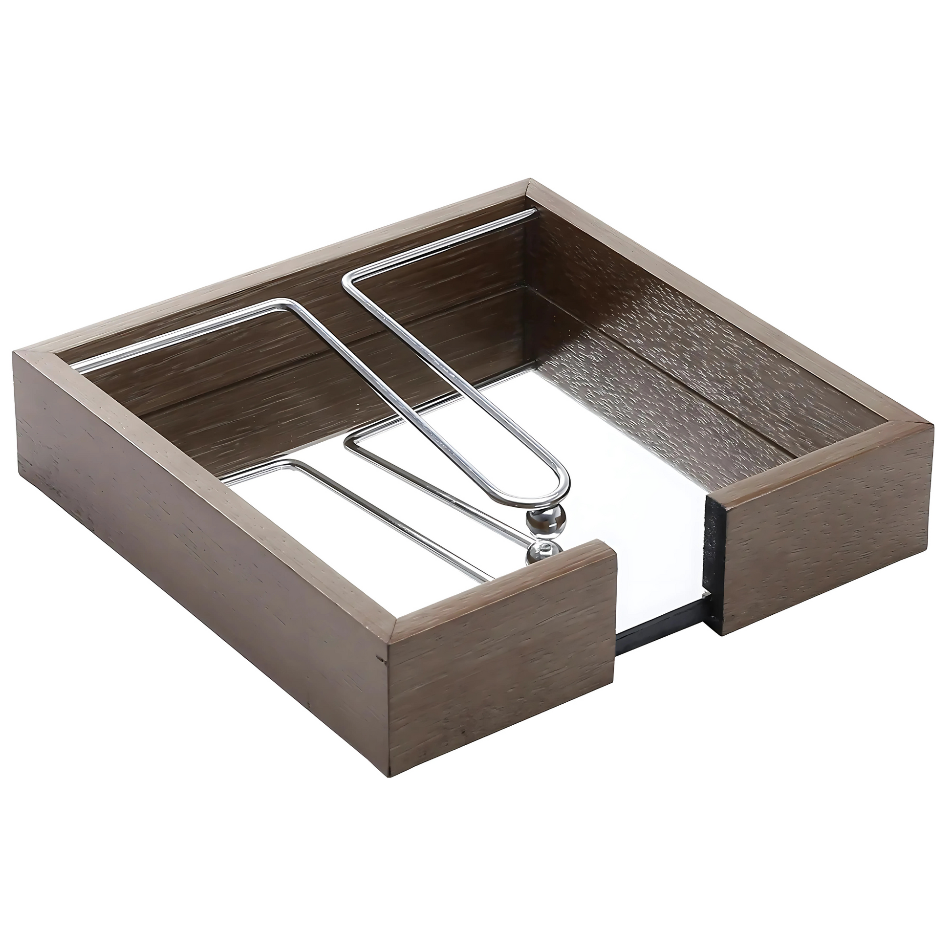 Porta Guardanapo de Madeira com estrutura Aramada e detalhe de Espelho (15cm).