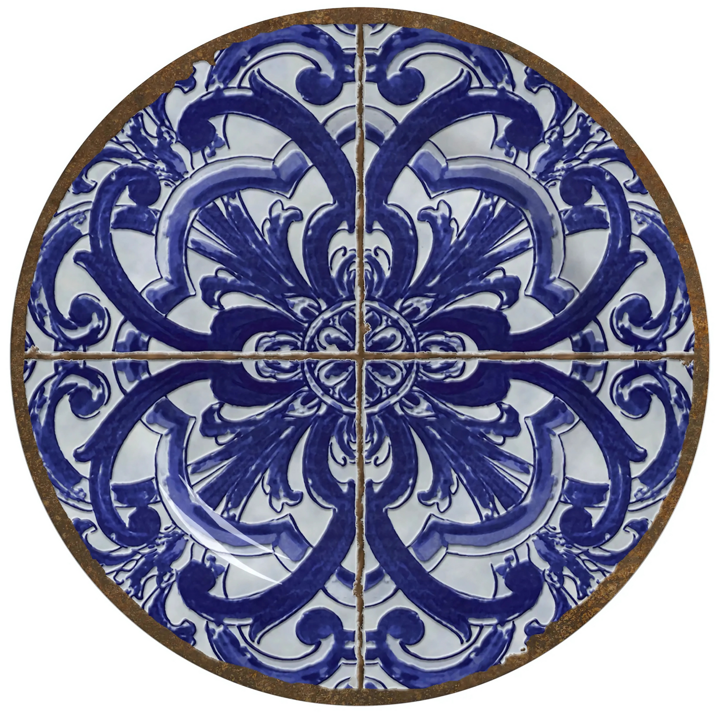 Prato de sobremesa de cerâmica com estampa azul, 21cm, da linha Coimbra.