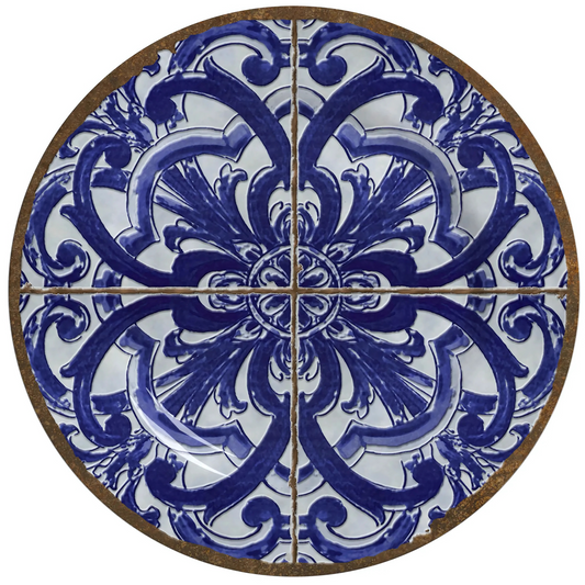 Prato de sobremesa de cerâmica com estampa azul, 21cm, da linha Coimbra.