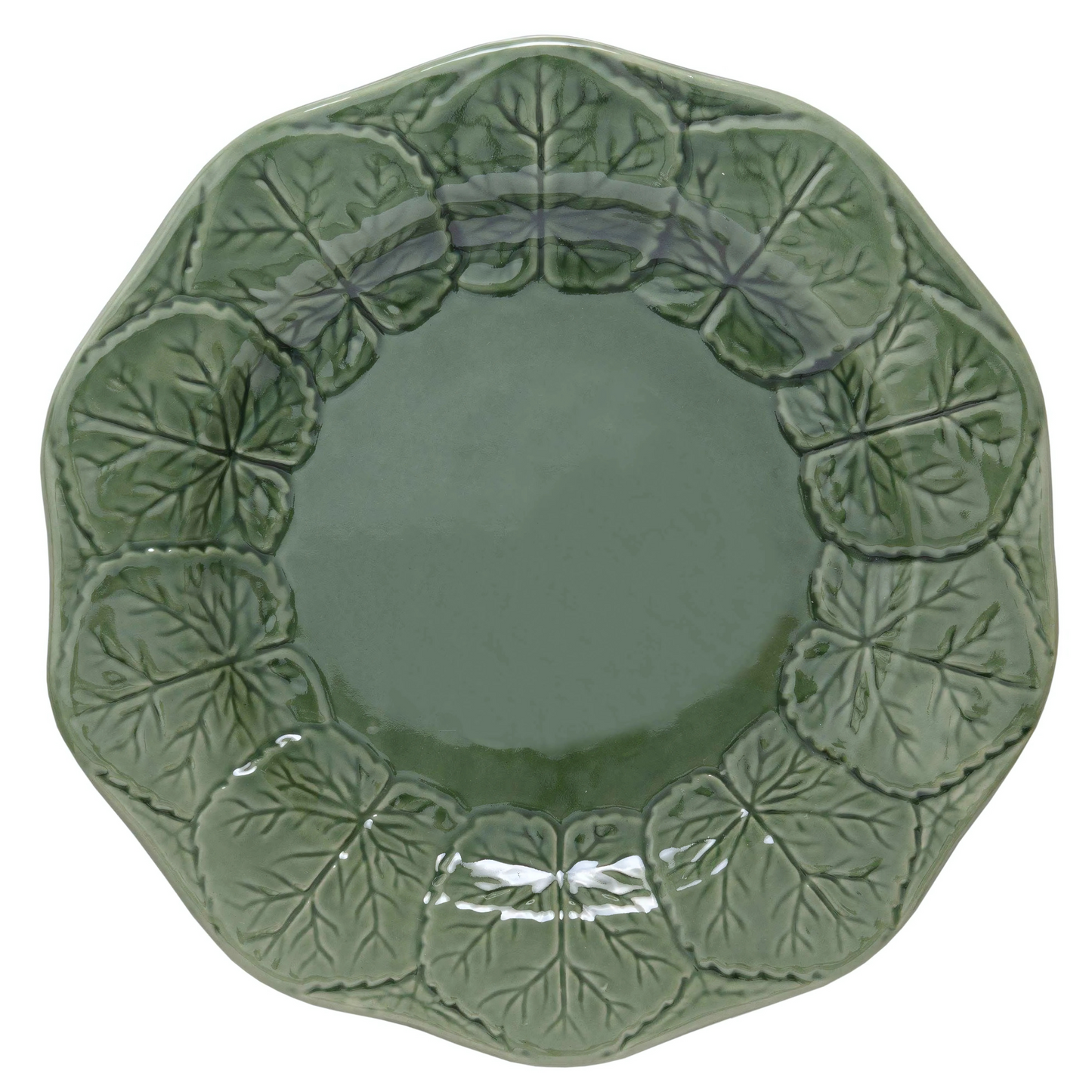 Prato de sobremesa de cerâmica artesanal Versailles Leaf Verde, com 21cm de diâmetro.