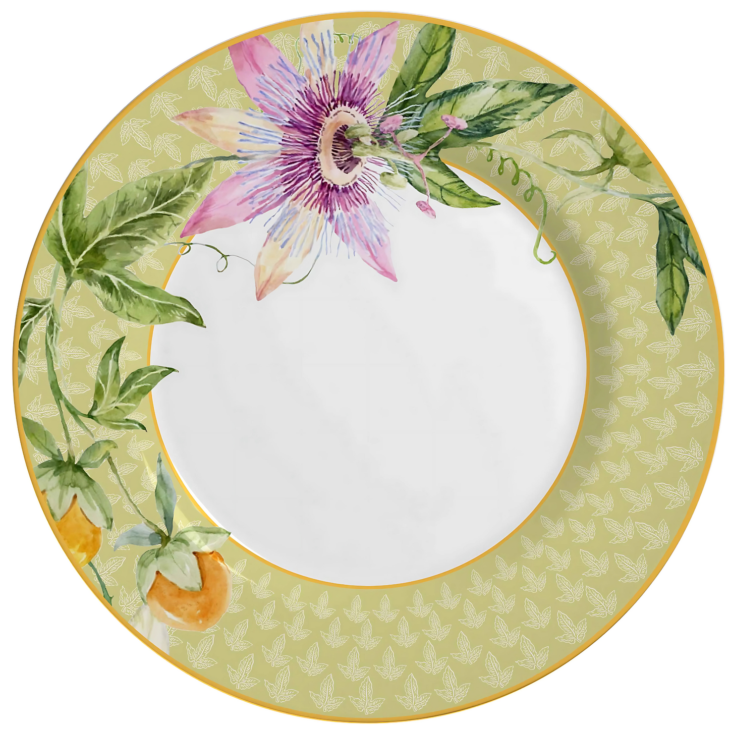 Prato raso de cerâmica da Linha Passione, 29cm, com estampa delicada.