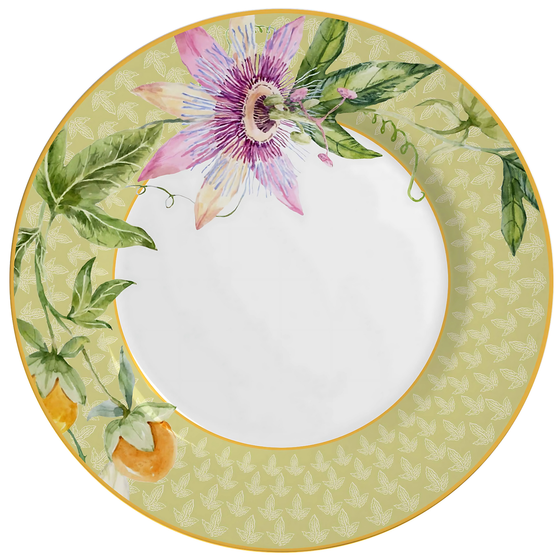 Prato raso de cerâmica da Linha Passione, 29cm, com estampa delicada.