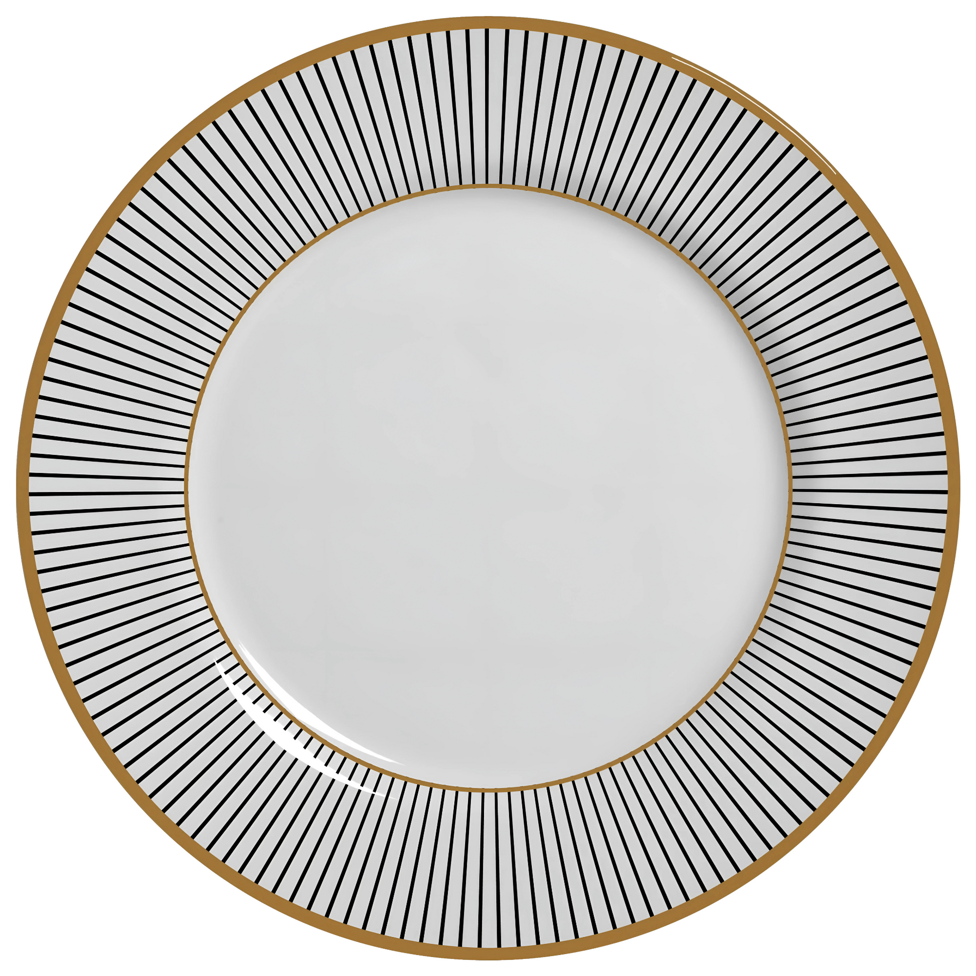 Prato raso de cerâmica preto, 28,5cm, da linha Ritz, com design geométrico.