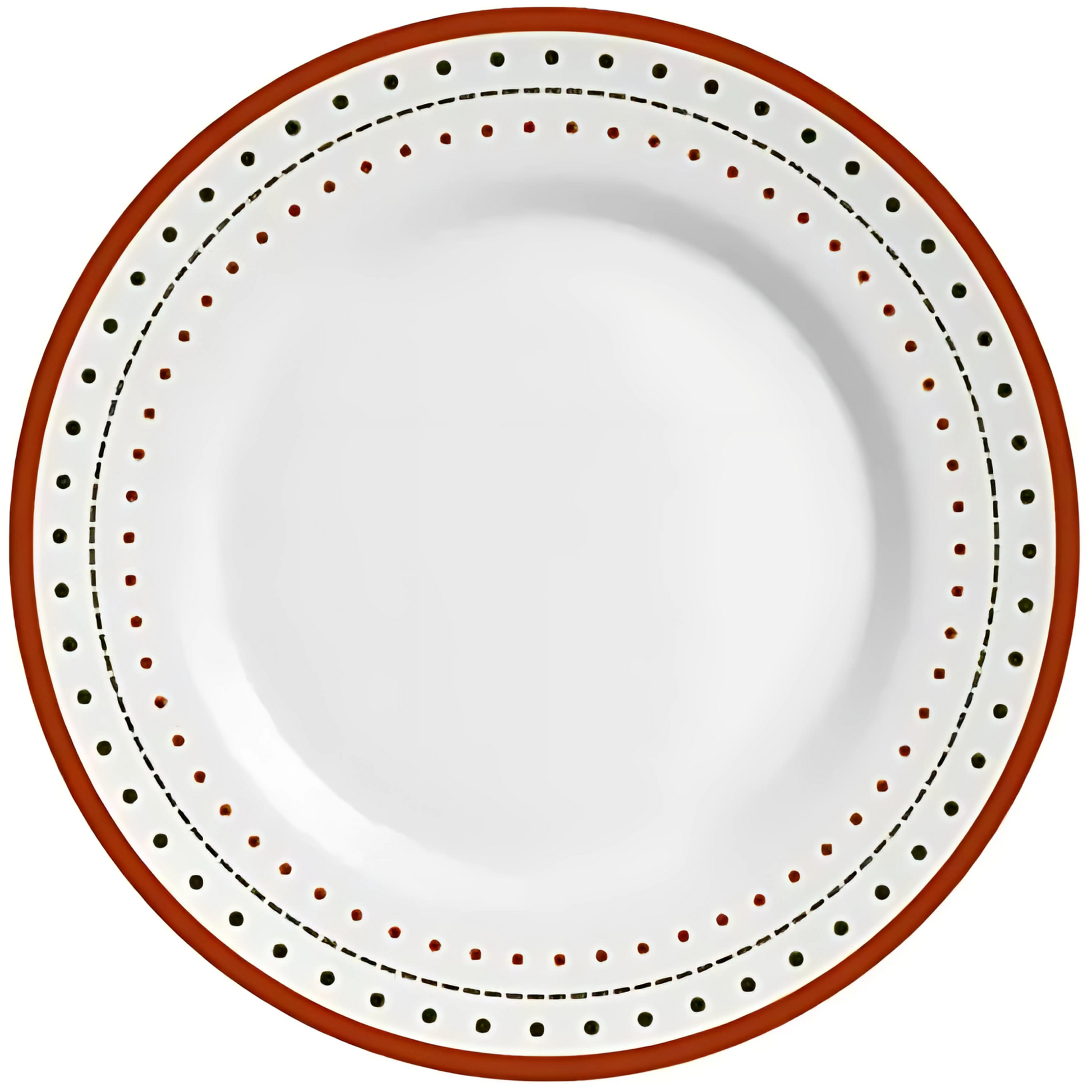 Prato raso em faiança com estampa de pontos natalinos.