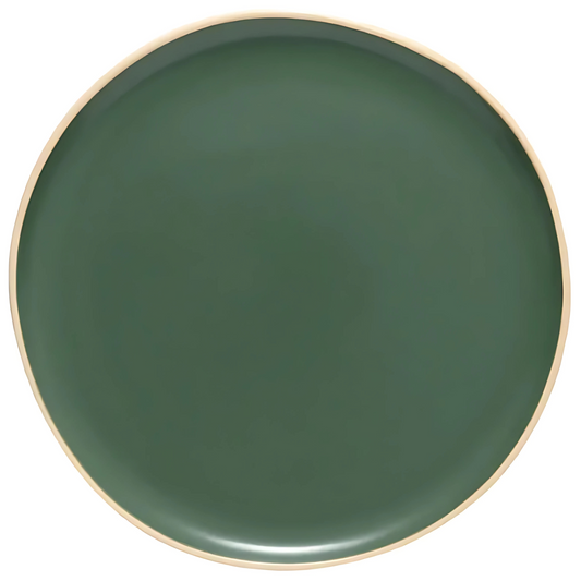 Prato raso Vivant Folha (27cm) em cerâmica, com estampa de folhagem verde intensa e tropical.