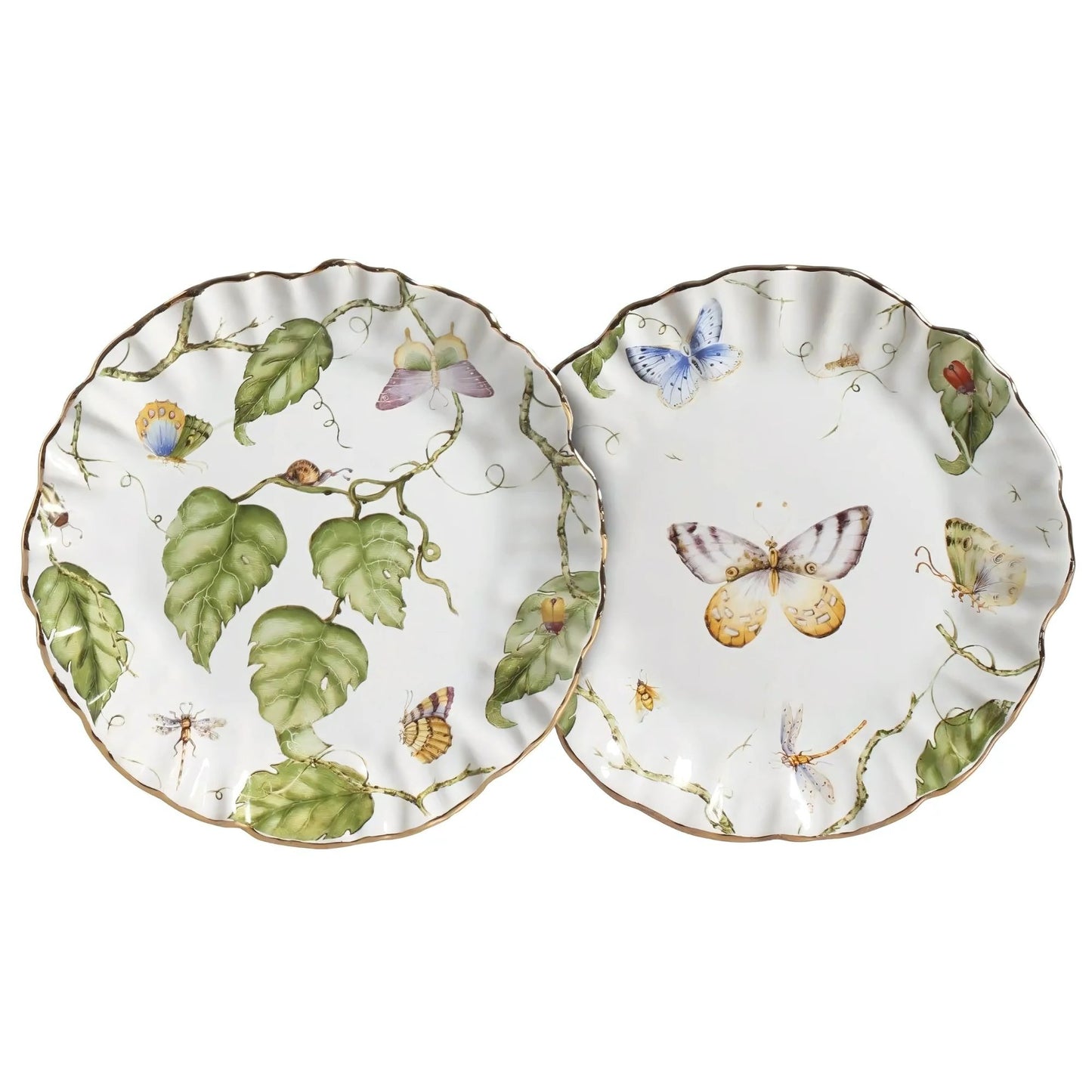 Prato de sobremesa de cerâmica, 20cm, da linha Botanique, com estampa de borboleta lilás.