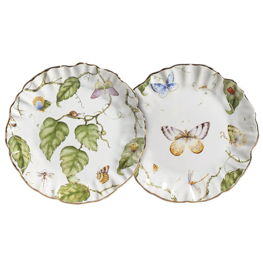 Prato de sobremesa de cerâmica, 20cm, da linha Botanique, com estampa de borboleta lilás.