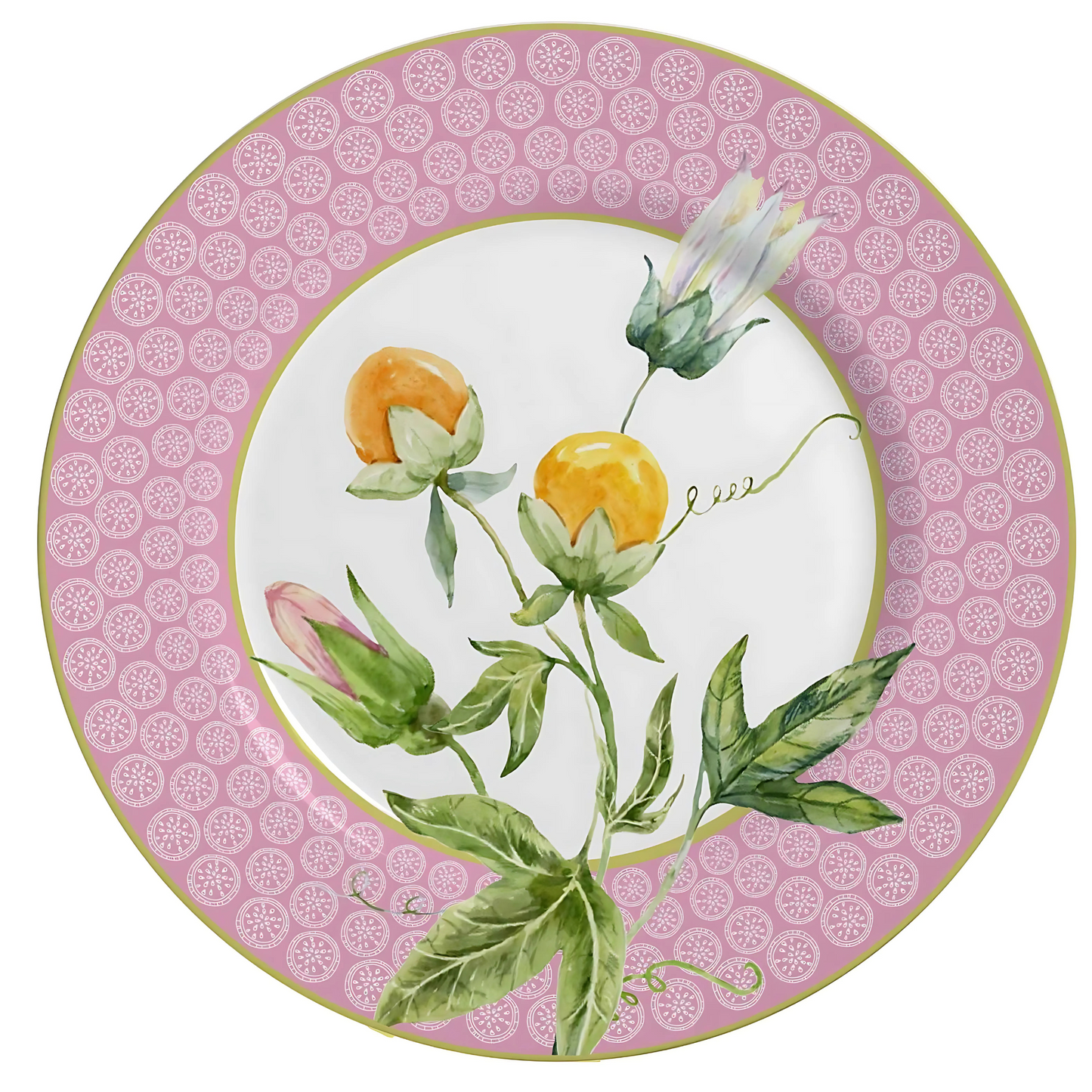 Prato de sobremesa de cerâmica da Linha Passione, 21cm, com estampa delicada.