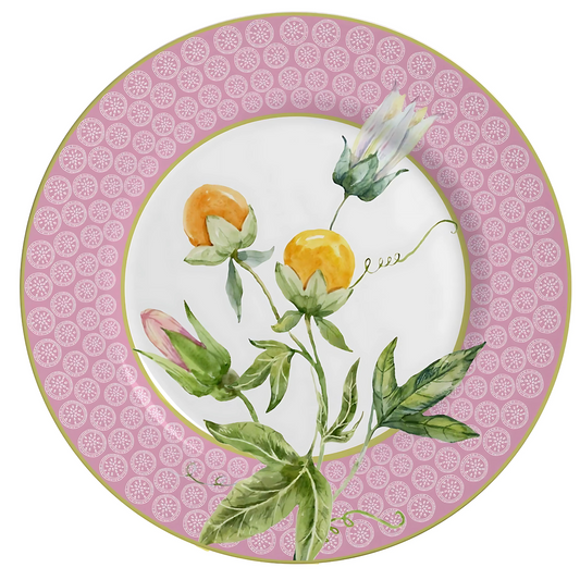 Prato de sobremesa de cerâmica da Linha Passione, 21cm, com estampa delicada.