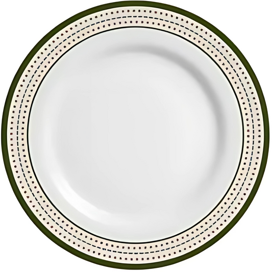 Prato de sobremesa em faiança com estampa de pontos natalinos.