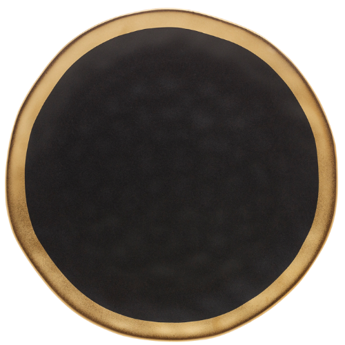 Prato de sobremesa em porcelana Dubai, 21cm, preto e dourado. Adicione requinte à sua mesa com esta peça luxuosa e de design contemporâneo.