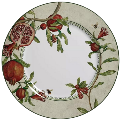 Prato raso redondo com estampa de romãs da coleção Romã Classific, 29cm de diâmetro