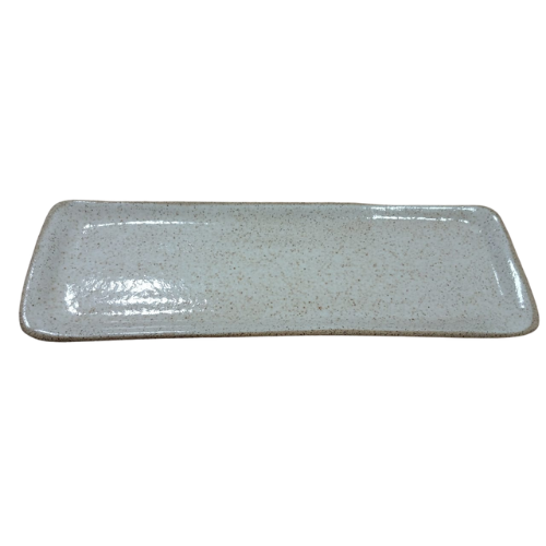  Régua baixa de cerâmica artesanal branca com acabamento brilhoso, 33cm de comprimento