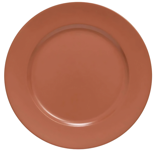 Sousplat redondo Basic camurça, com 33cm de diâmetro.