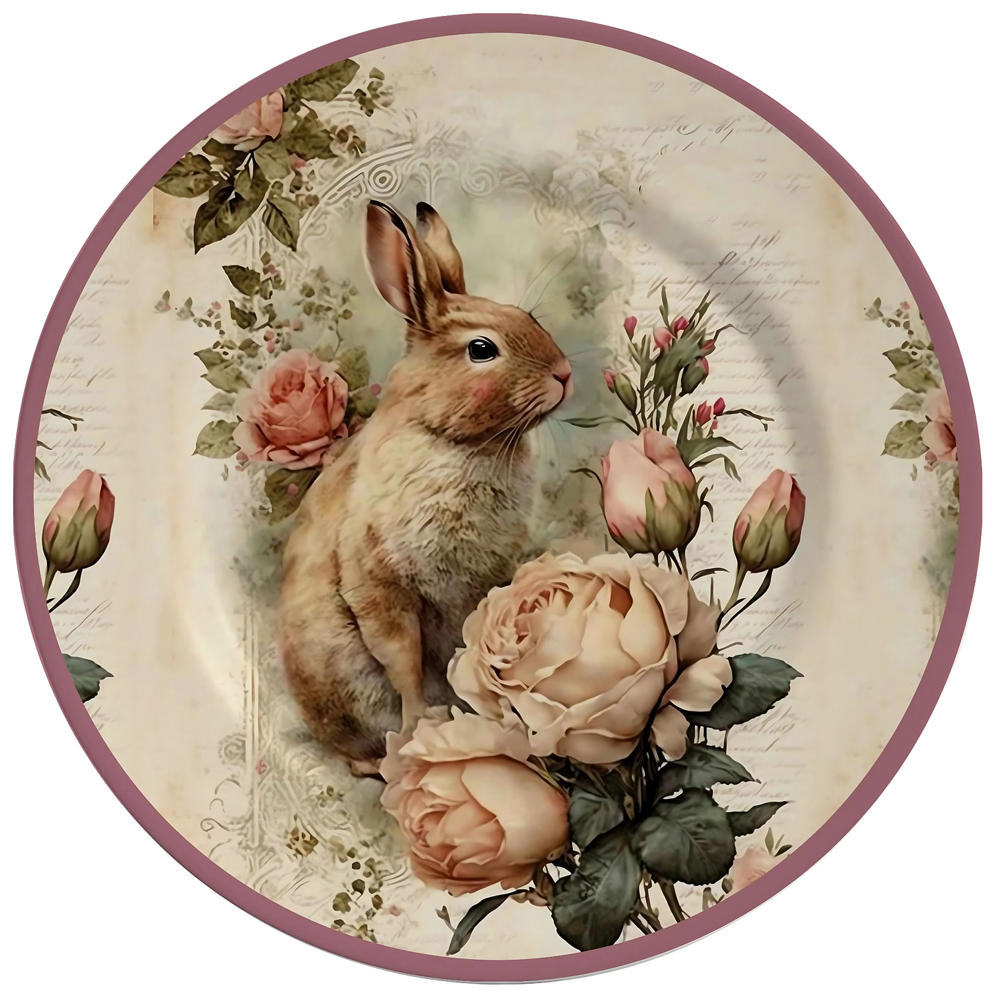 Sousplat de cerâmica com estampa de coelha, 34cm, da linha Coelha Acácia.