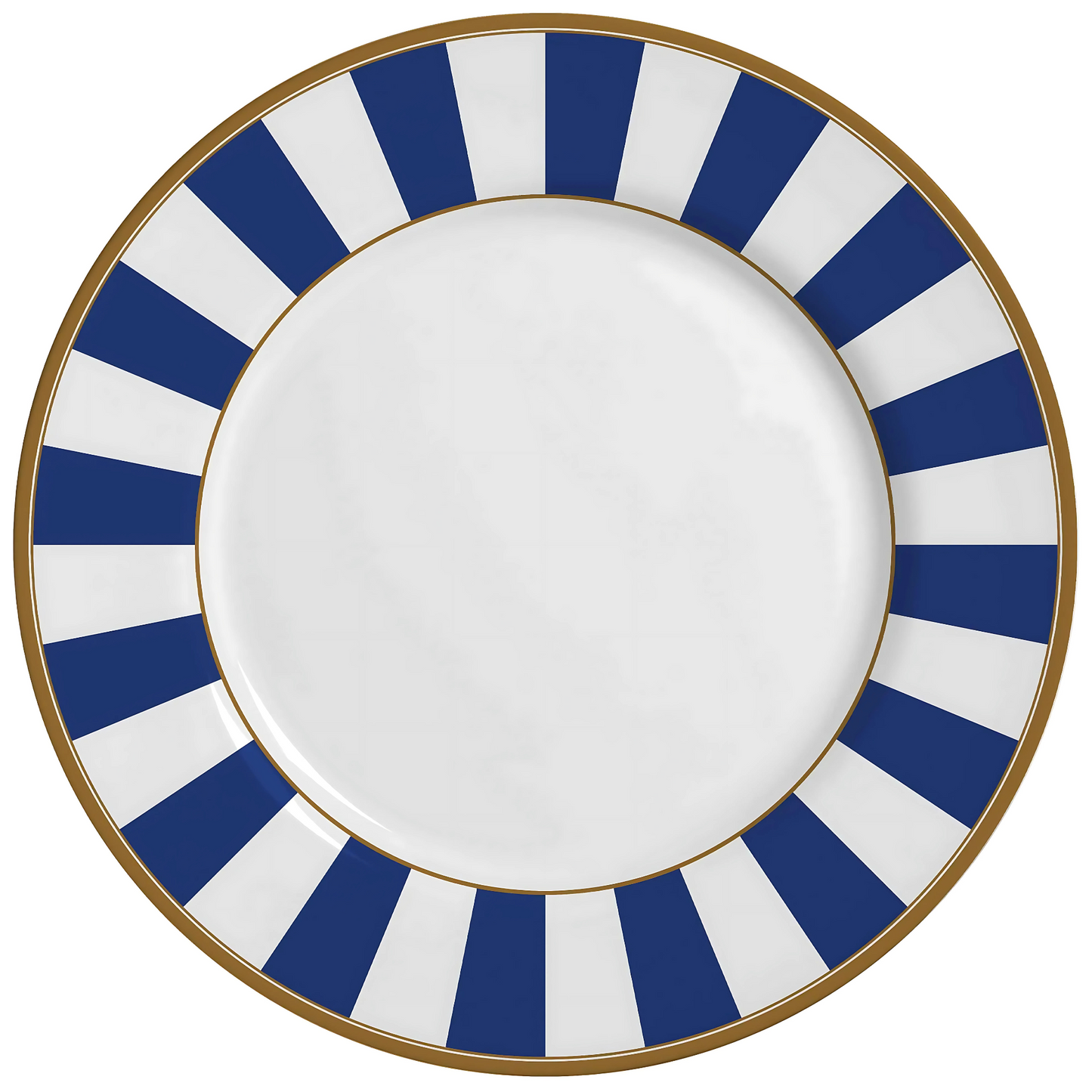 Sousplat de cerâmica com estampa de listras azuis e brancas, 34cm, da linha Stripe Azul.