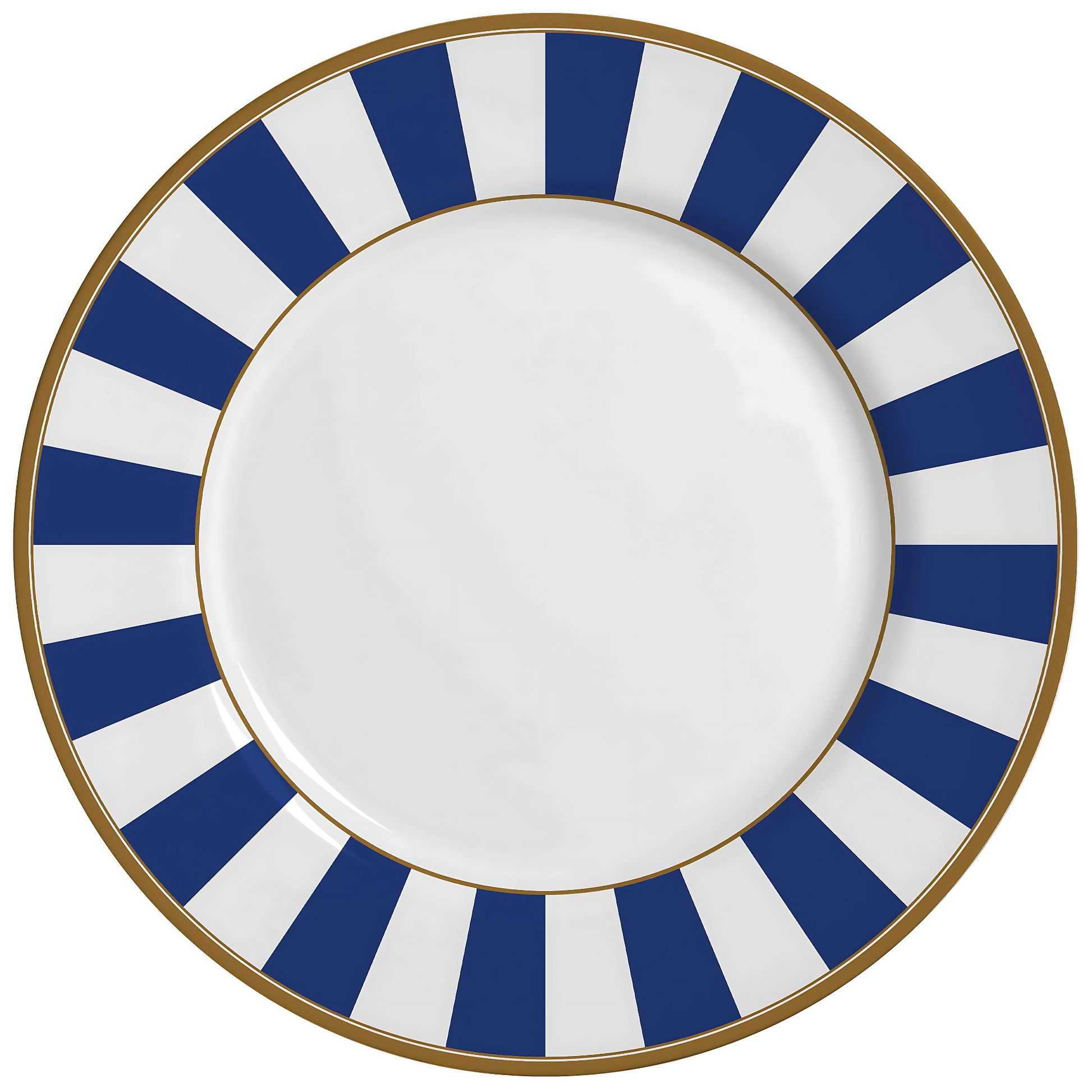 Sousplat de cerâmica com estampa de listras azuis e brancas, 34cm, da linha Stripe Azul.