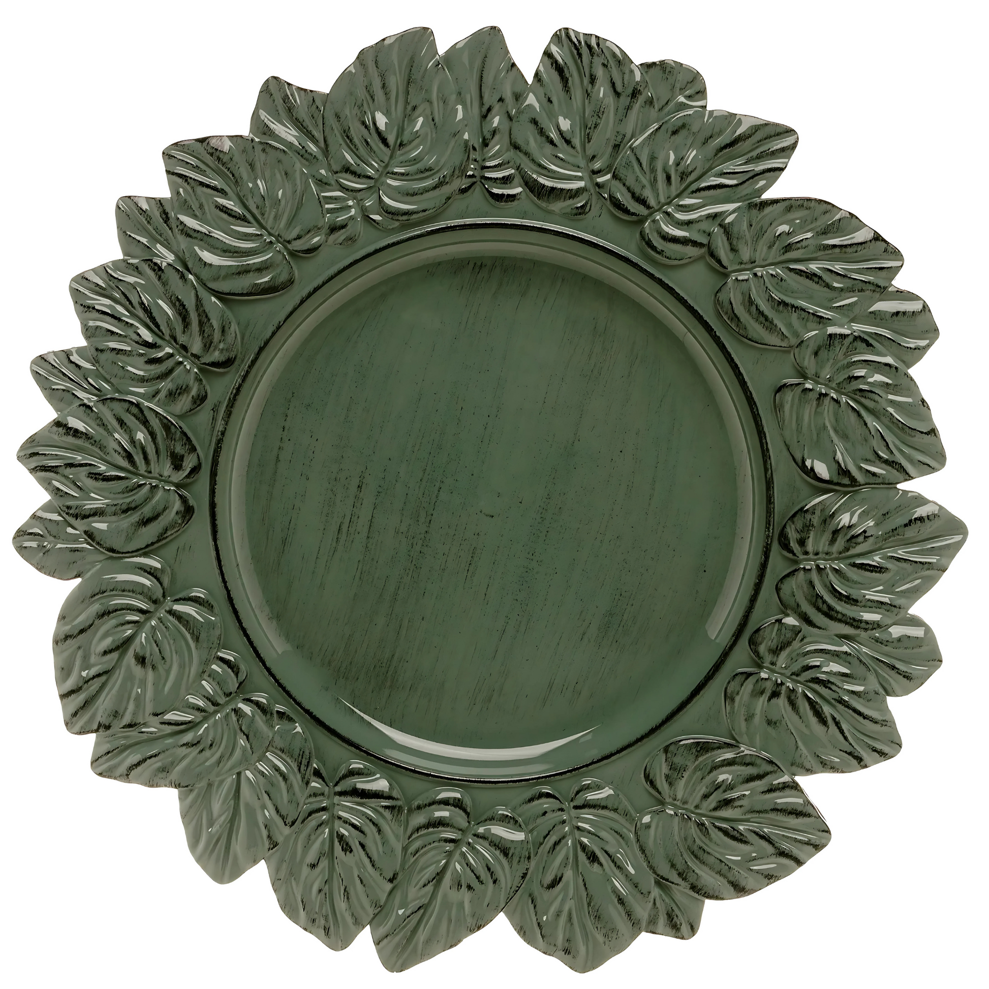 Sousplat Garden Leaf Verde (35cm), em plástico com design de folha, para mesa posta.