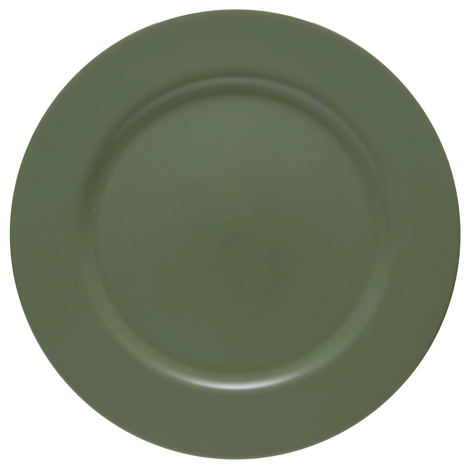 Sousplat redondo Basic na cor verde eucalipto, com 33cm de diâmetro.