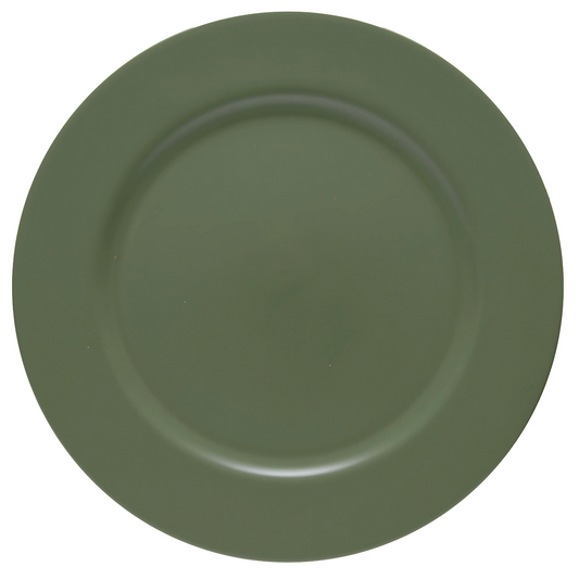 Sousplat redondo Basic na cor verde eucalipto, com 33cm de diâmetro.