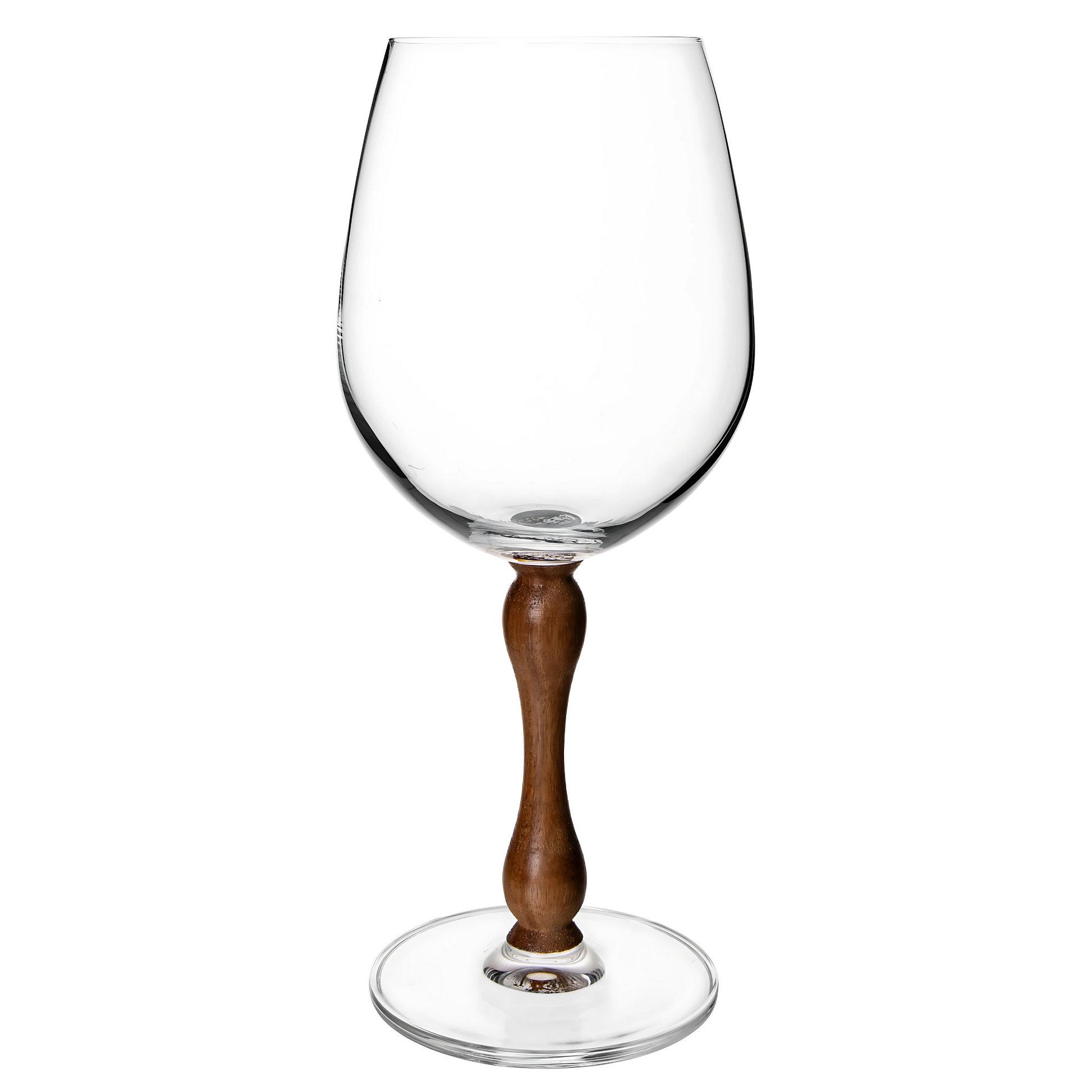 Taça de vinho Wood, 585ml, com base de madeira de acácia e corpo de cristal ecológico.