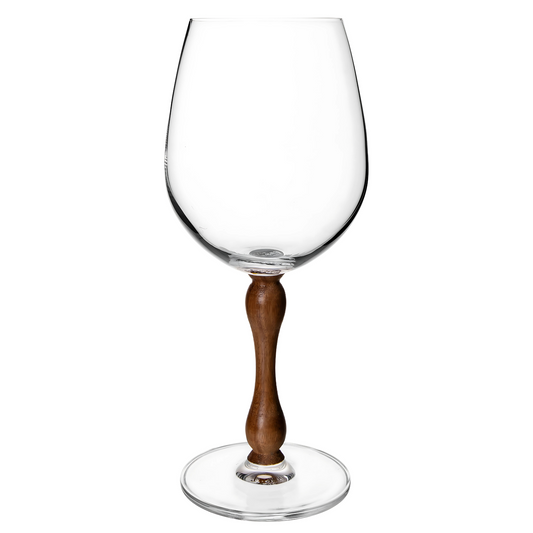 Taça de vinho Wood, 585ml, com base de madeira de acácia e corpo de cristal ecológico.