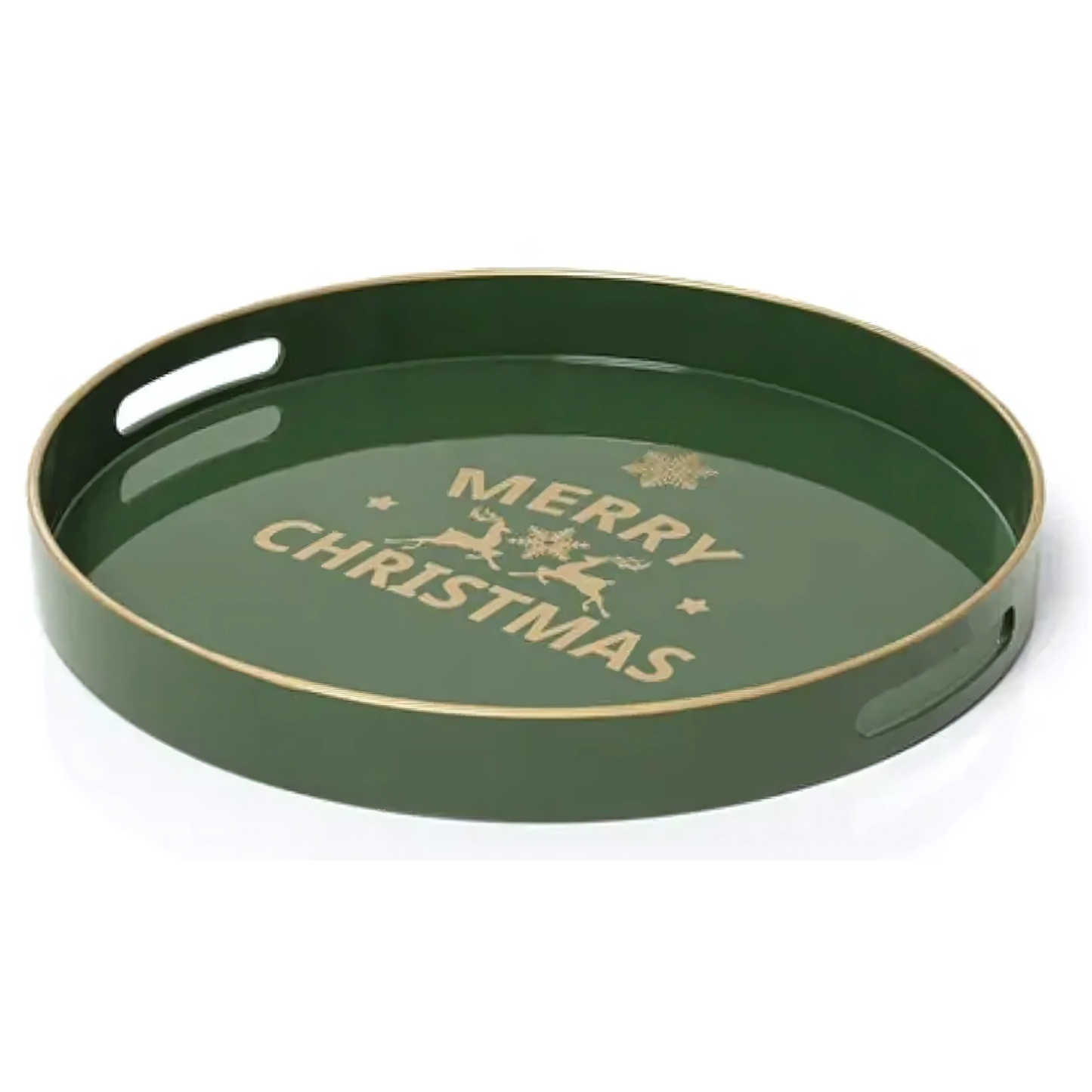 Bandeja redonda decorativa na cor verde da coleção Merry Christmas.