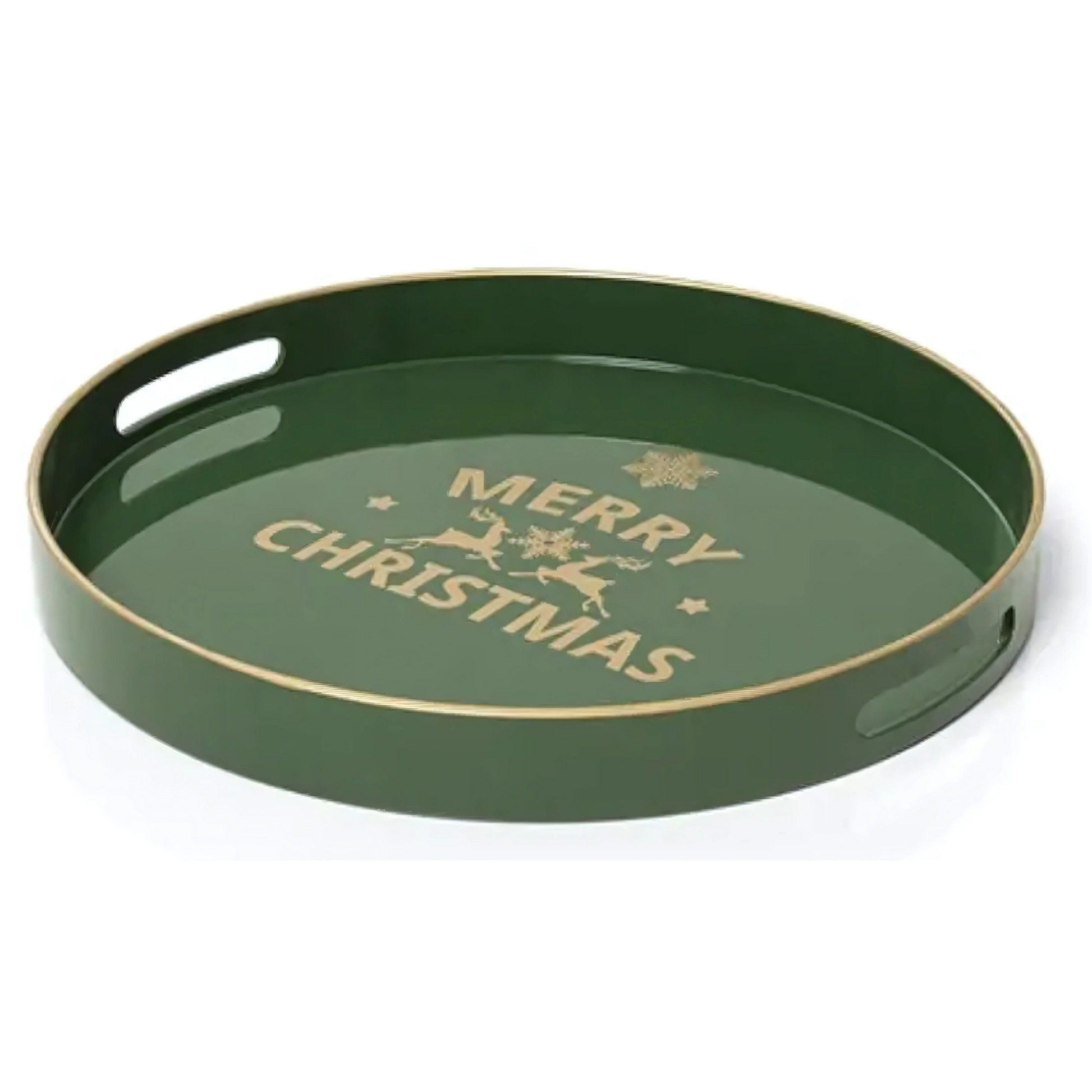 Bandeja redonda decorativa na cor verde da coleção Merry Christmas.