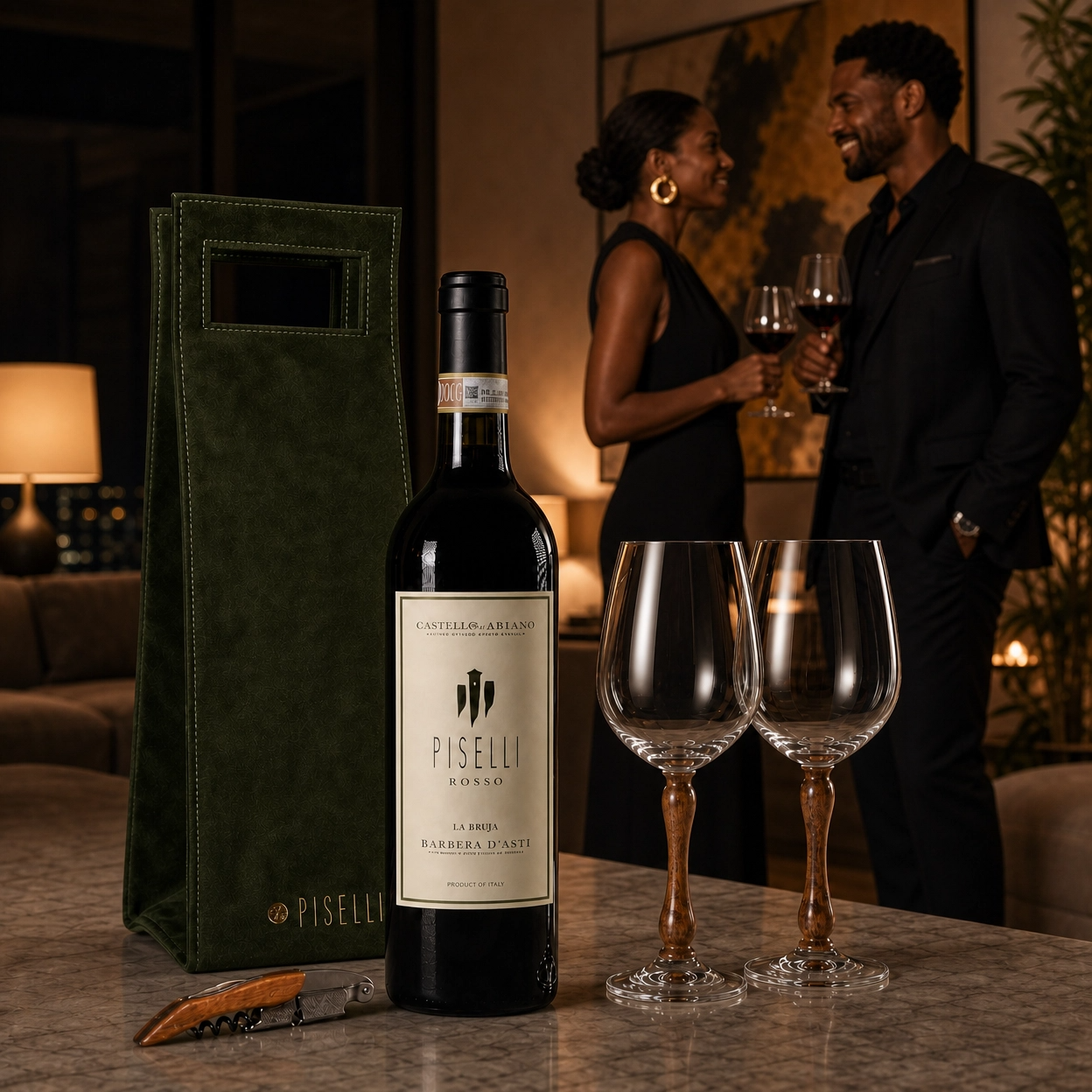 Set Vinho e Taças Wood Dia dos Namorados | Casa Russo | Piselli Restaurante