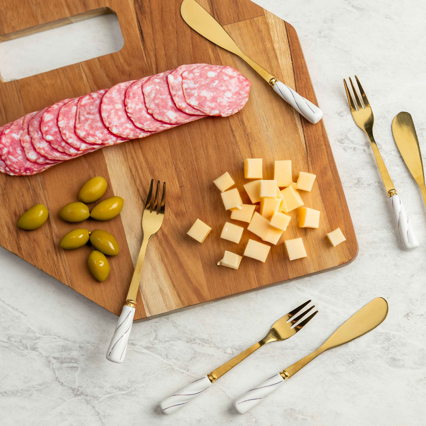 Conjunto 4 Espátulas - Aço Inox Dourado c/ Cabo de Cerâmica Branco