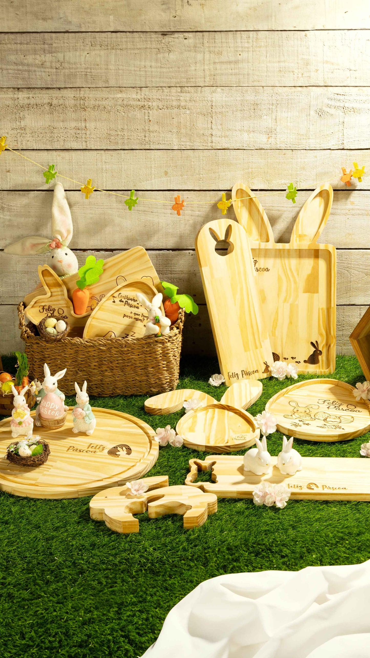 Conjunto 3 Cestas Retangulares c/ Alça - Fibra Natural