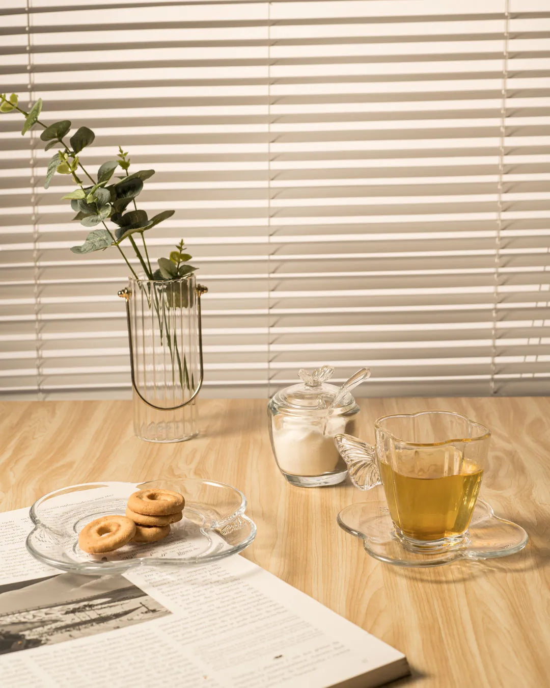 Açucareiro de Vidro C/ Colher  - Butterfly