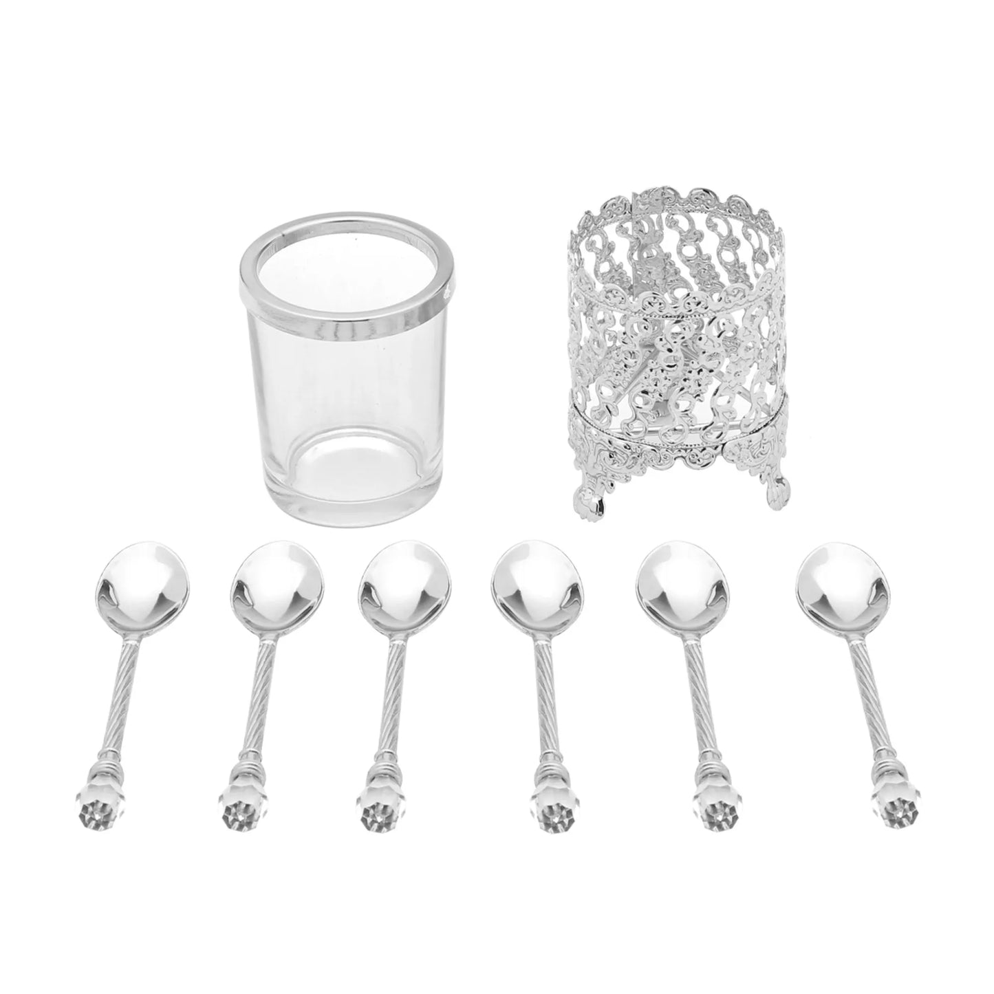 Conjunto 6 Colheres - Zamac c/ Suporte Niquelado Crystal - 14cm