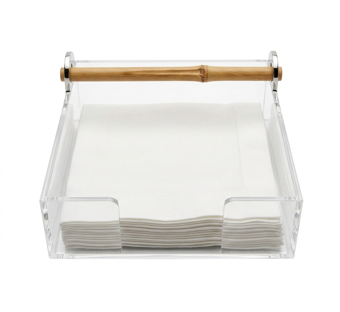 Porta Guardanapo em Acrílico e Bambu – 18cm x 18cm