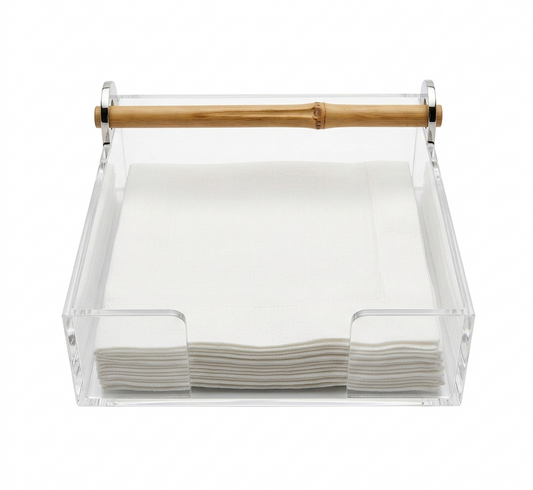 Porta Guardanapo em Acrílico e Bambu – 18cm x 18cm